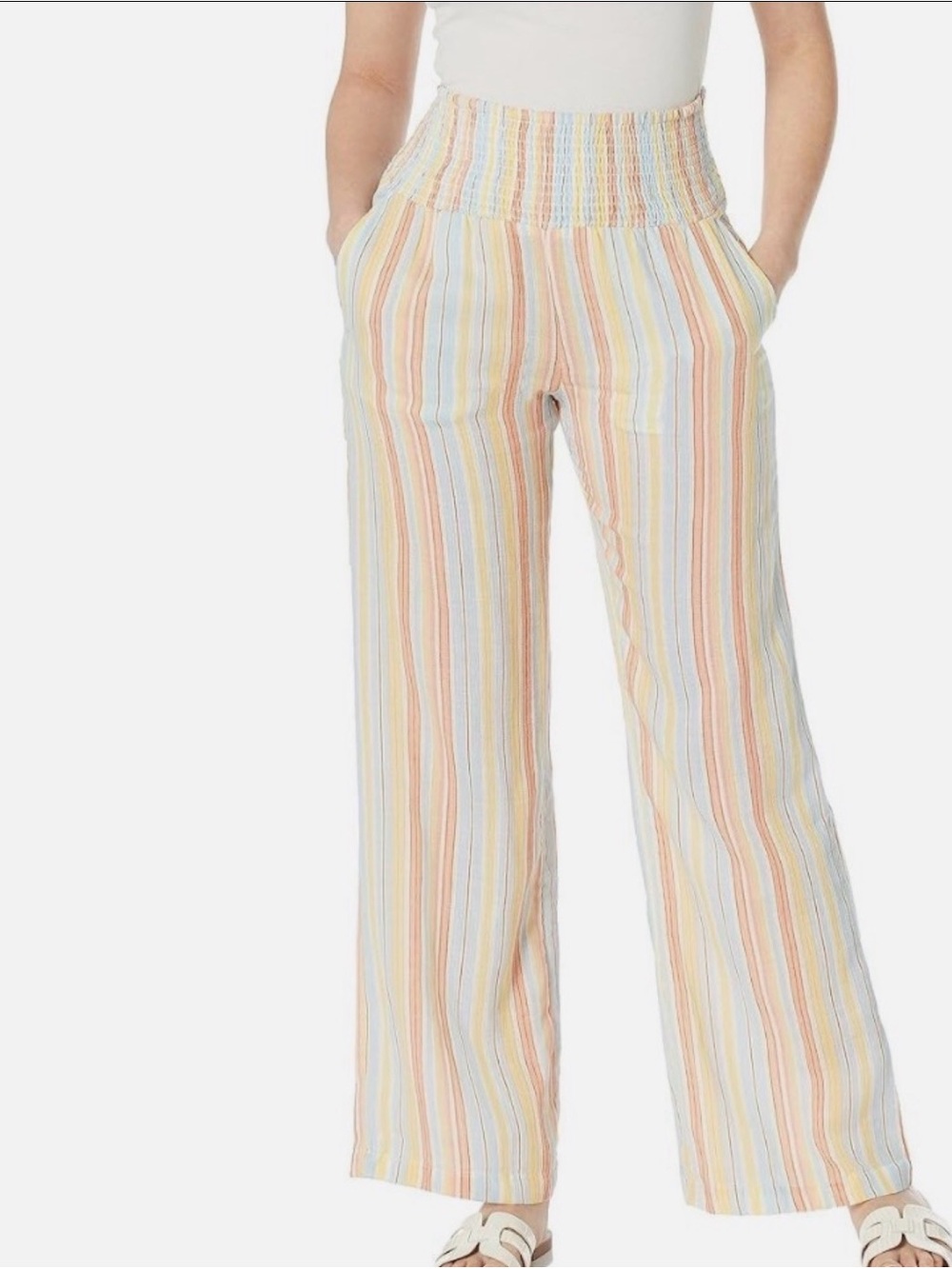 Billabong Smocked High-Waist Wide-Leg Stripe Pants - Multicolor